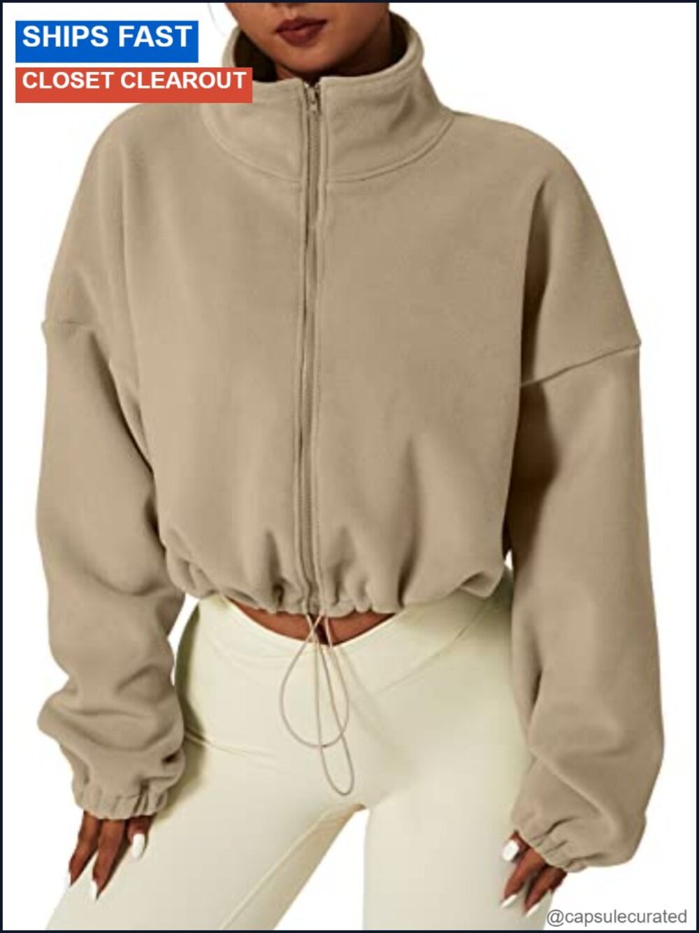 Full Zip Fleece Short Jacket Warm Winter Long Sleeve Stand Collar Sherpa Crop